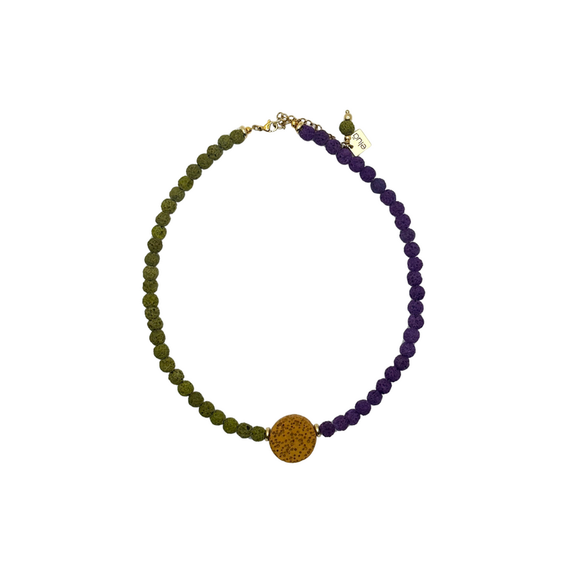Round Purple and Green with yellow  Necklace