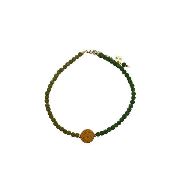 Round two toned green with yellow volcanic Necklace