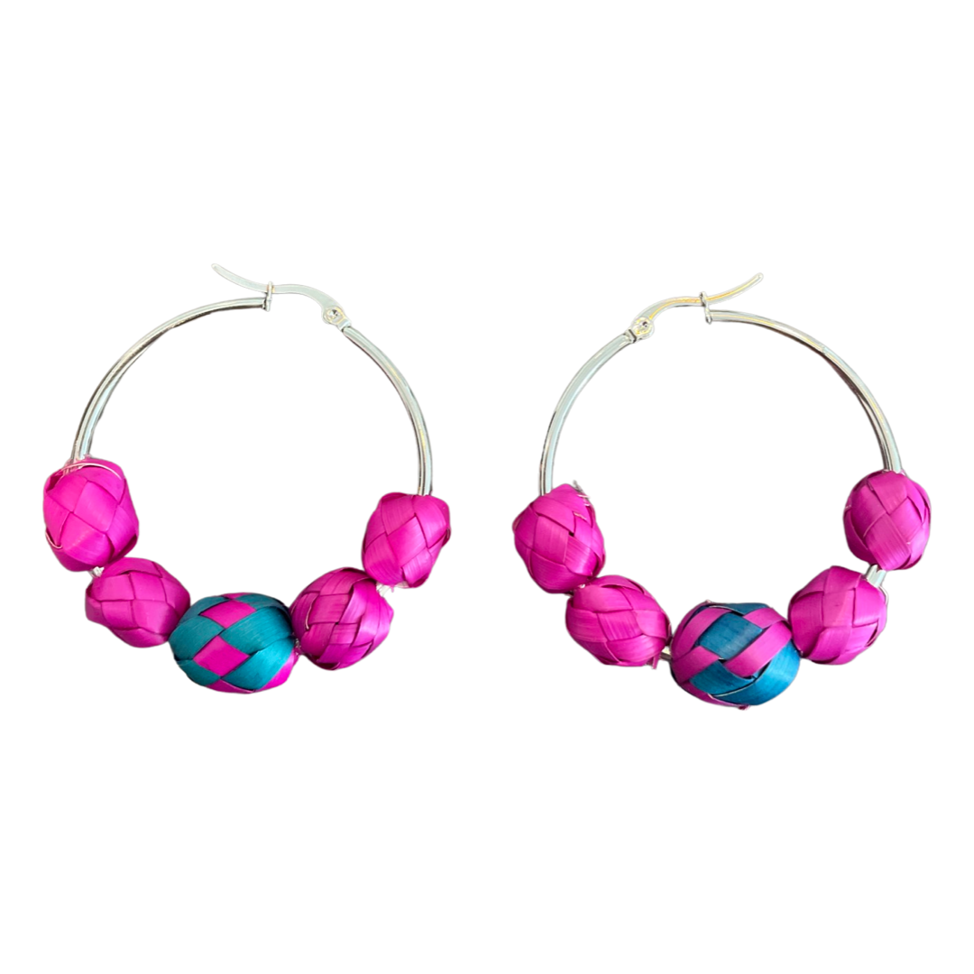 Endless Summer Palma Hoop Earrings - Teal/Pink